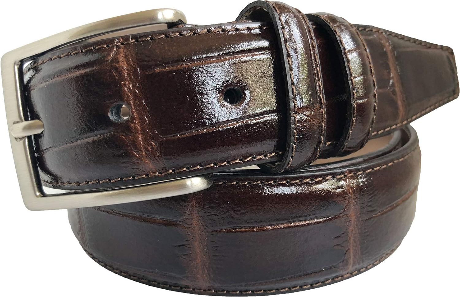 MENS CROCODILE PRINT ITALIAN LEATHER BELT BROWN Amazon.co.uk Clothing
