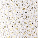 500 Pcs Acrylic Alphabet Letter Beads Gold On White Name Bracelets for Jewelry Making (goldonwhite) (goldonwhite)