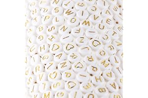 GXUESHAN 500 Pcs Acrylic Alphabet Letter Beads Gold On White Name Bracelets for Jewelry Making (goldonwhite) (goldonwhite)