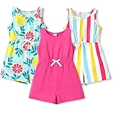 PATPAT Girls 3 Pack Rompers 3-12 Years Floral Summer Rompers Elastic Waist Sleeveless Jumpsuits Cute Outfits