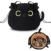 Funny Cat Drawstring Makeup Bag - Large Capacity Cute Travel Toiletry Bag Cosmetic Bag Pouch Organizer - Valentines Day Mothers Easter Birthday Unique Gifts for Women Girls Cat Lovers-Black