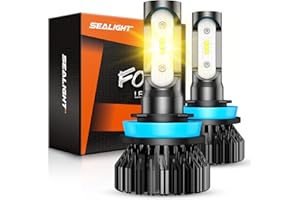 SEALIGHT H11 H16 H8 LED Fog Light Bulbs Yellow, 14000LM H8 H16 H11 Fog Light Bulb, 600% Brightness Upgrade 3000K Amber Yellow Light, 12 CSP Chips, Plug-and-Play, Pack of 2