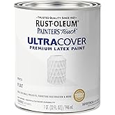 Rust-Oleum Painter's Touch Latex Brush-On Paint, Flat White | Interior/Exterior Durability, Multi Surface (Metal, Wood and More), Fast Dry, Chip and Fade Resistant, Quart