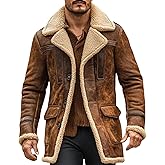 Baimiu Men's Vintage Suede Leather Faux Fur Jacket Shearling Coat Winter Trench Coat Western Cowboy Motorcycle Thick Overcoat