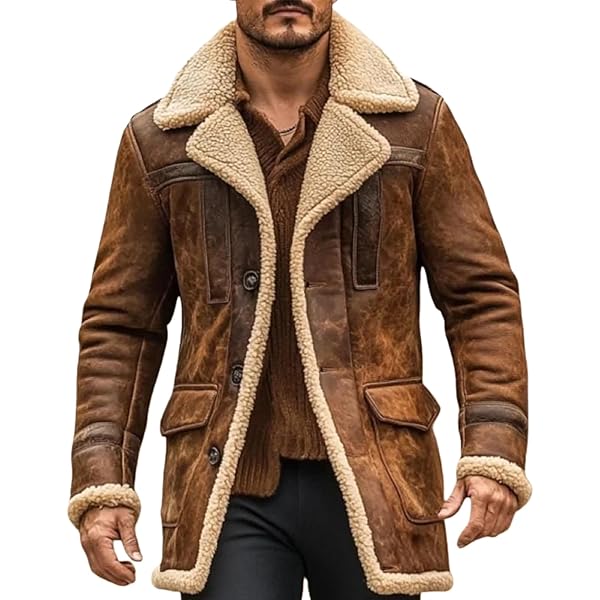 Vintage Suede Jacket for Men Plush Collar Coats Faux Leather