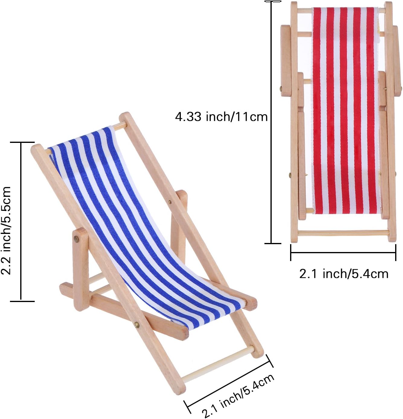 2 Pieces 1:12 Miniature Deck Chair, Mini Foldable Wooden Beach Chair - Image 3