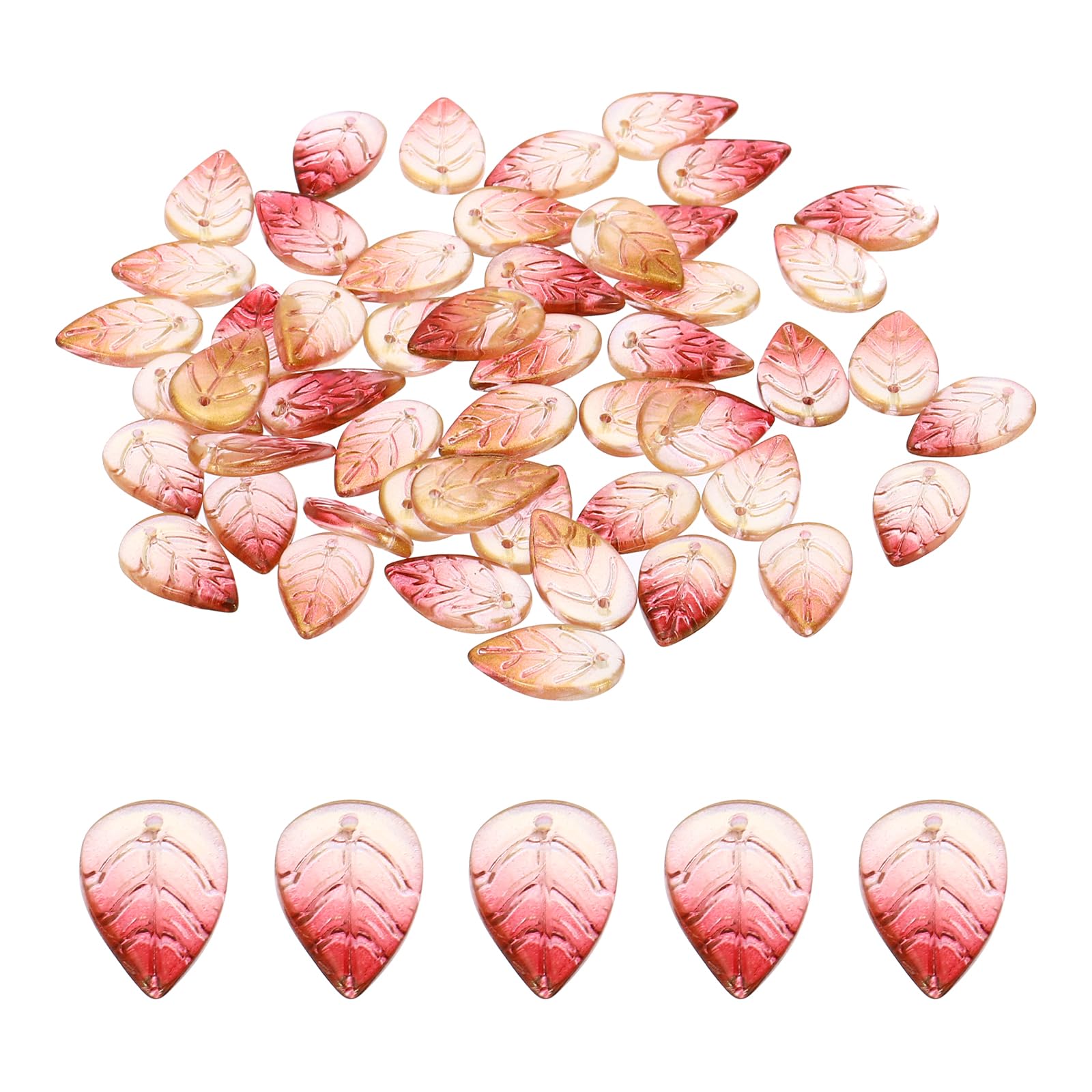 PATIKIL 18 x 11mm Czech Glass Leaf Beads, 50 Pcs Crystal Leaf Beads for Jewelry Making DIY Craft Bracelet Necklaces Earrings, Red