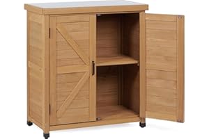 MEDERLA Potting Bench with Storage Cabinet and Metal Table Top for Outdoor Patio, Garden Furniture Wood Workstation