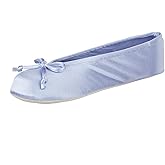 isotoner Women's Classic Stretch Satin Ballerina Slippers with Satin and Sequin Bow Tie