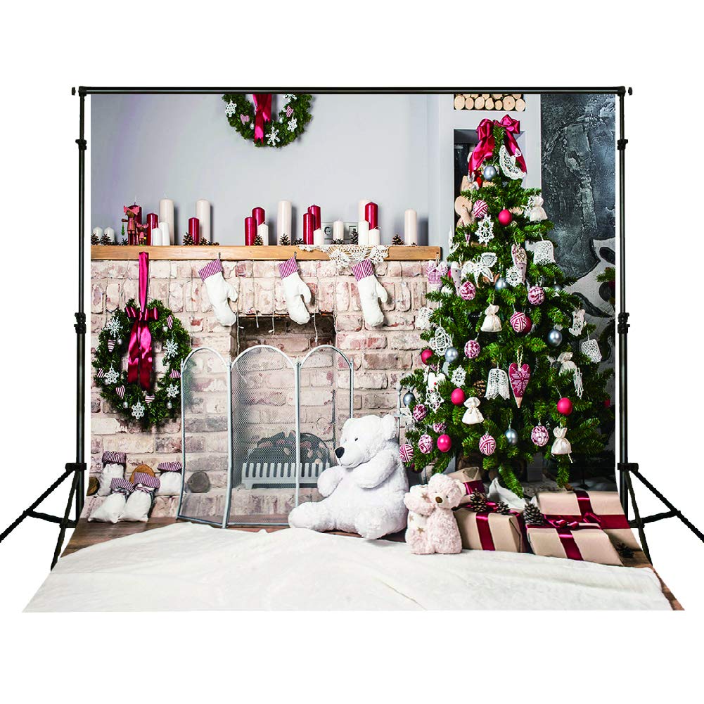 Christmas Backdrop 10x10 Feet White Brick And Christmas Tree Seamless