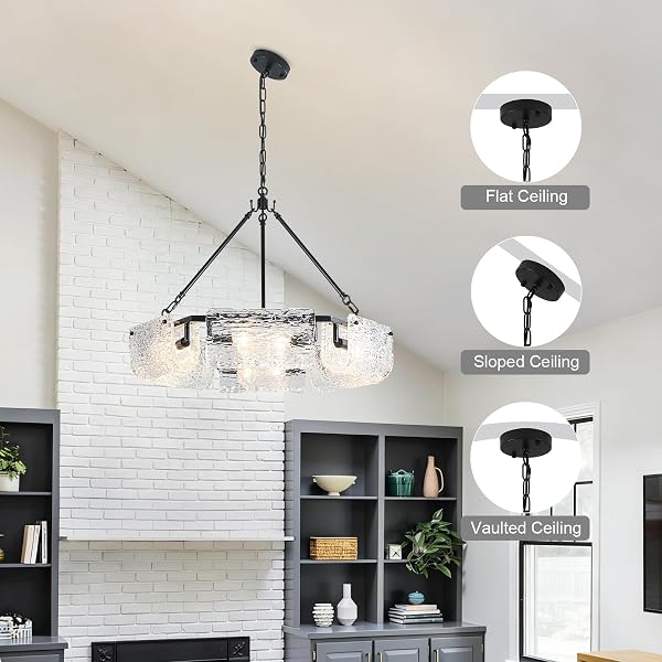 DWLGIGH 11.0″ BLACK GLASS CHANDELIER CEILING LIGHT FIXTURE,3-LIGHT ADJUSTABLE PENDANT LIGHTS WITH CLEAR GLASS SHADE MODERN DRUM CHANDELIERS FOR DINING ROOM OVER TABLE KITCHEN LSLAND HALLWAY FOYER,E12