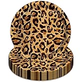Poqirzan 50PCS Leopard Print Plates 9 Inch Leopard Paper Plates Jungle Safari Party Supplies Animal Print Tableware Disposable Paper Food Trays Baby Shower Jungle Party Decoration