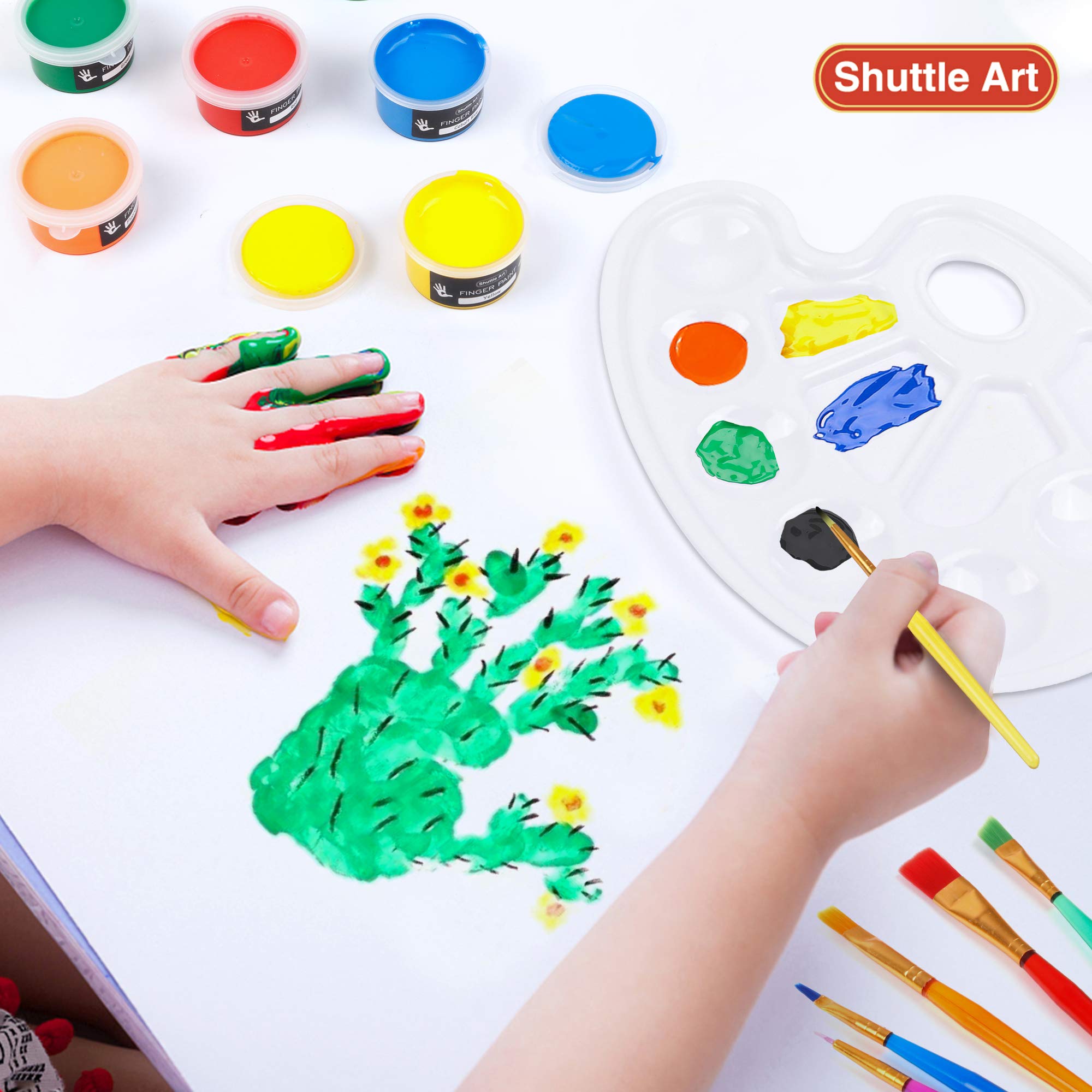 Shuttle Art Washable Finger Paint, 44 Pack Kids Paint Set with 36 Colors Toddler Paints(30ml, 1oz) for Toddlers, Paint Brushes, Finger Paint Paper Pad, Palette, Non Toxic Paint for Kids Art & Craft