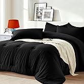 Easthome Queen Comforter Set 7 Piece - Black Soft Bed in a Bag Queen Size Comforter Sets, Cozy Luxury Bedding Sets with Down Alternative Comforter, Flat Sheet, Fitted Sheet, 2 Pillowcases & 2 Shams