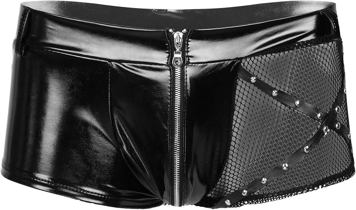 Pouch Bulge Zipper Lingerie Metallic Shiny Mens renvena Boxer Panties