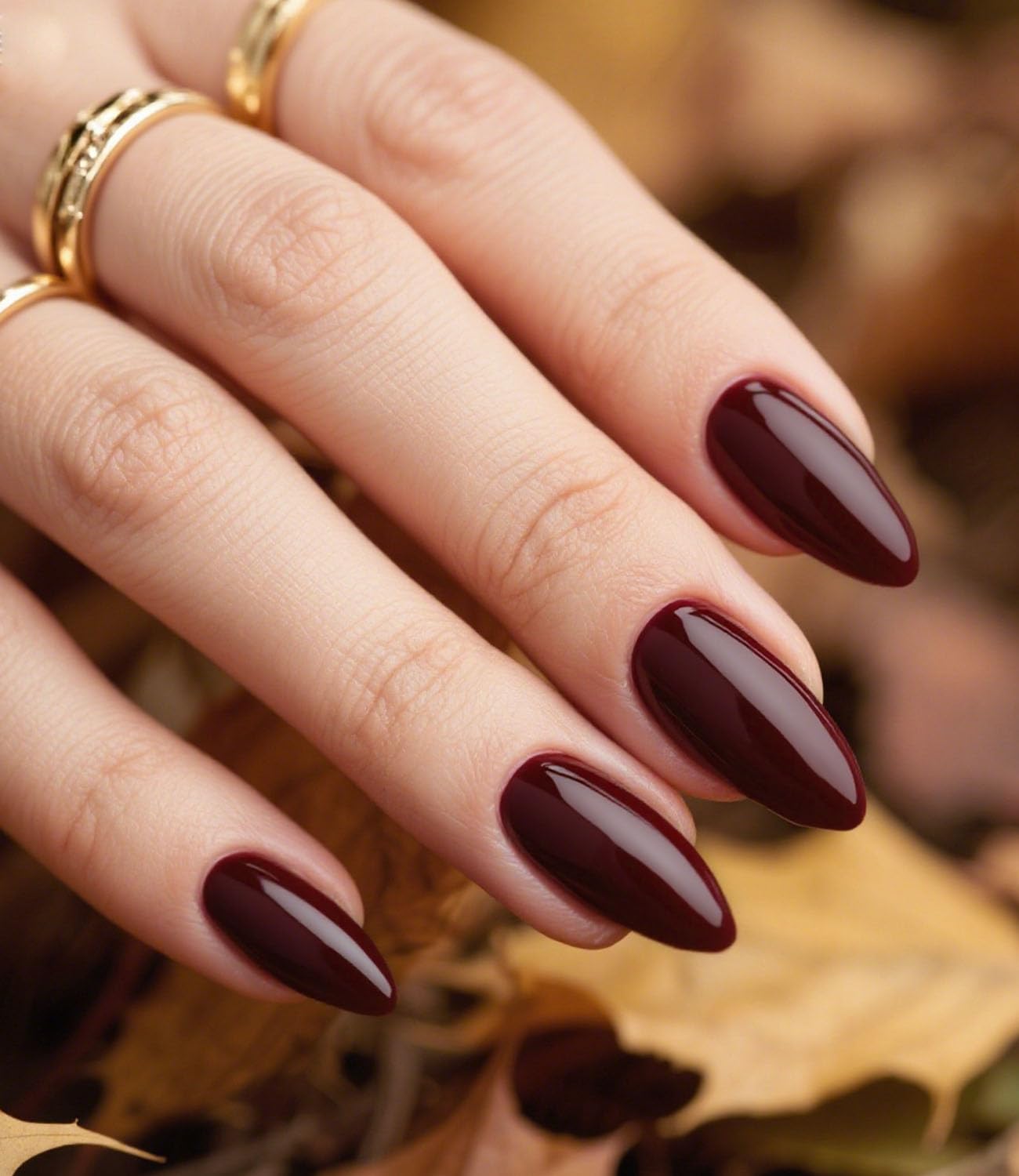 Photo 1 of Helenfinz Press on Nails Almond Short, Burgundy Fake Nail with Solid Color Design, Reusable Stick on Nails for Women - Full Cover | 30 Pcs in 15 Sizes