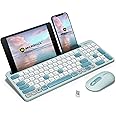 MicroPack Wireless Keyboard and Mouse, Multi-Device Dual-Mode (Bluetooth 5.0/3.0+USB 2.4G) Silent Bluetooth Keyboard Mouse with Phone Holder for Mac, iPad, Android, Windows (Blue)