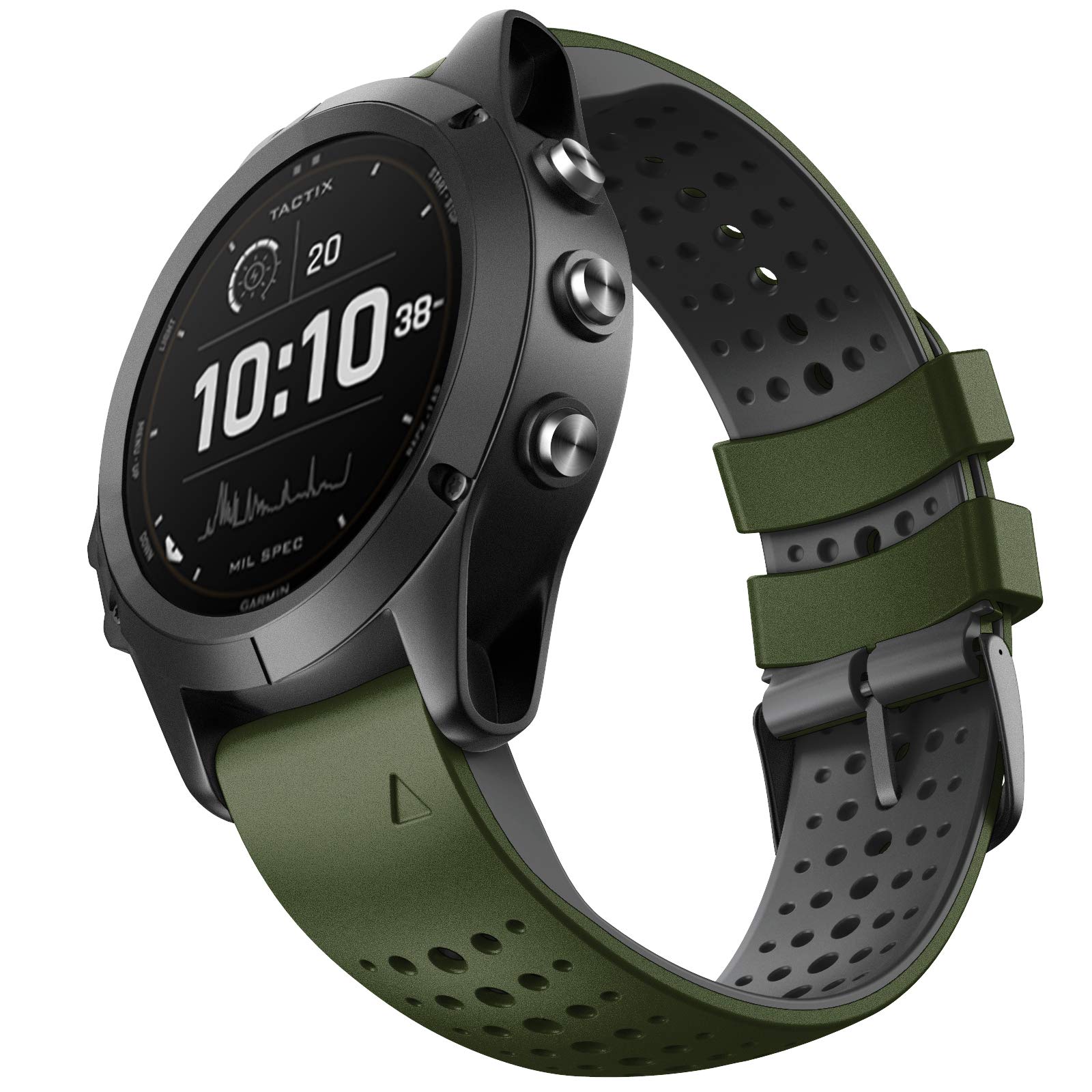 NotoCity Band Compatible with Garmin Fenix 5/Fenix 6 Pro/Fenix 5 Plus/Fenix 6/Forerunner 945/Forerunner 935/Approach S60/Quatix 5 22mm Silicone Strap, Army Green-Black, 230 millimètres, Military