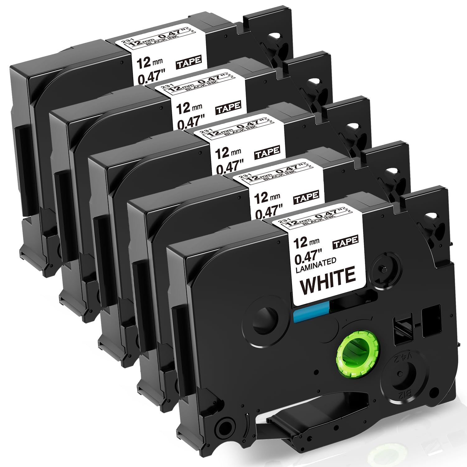 Fimax Tze-231 12mm Compatible for Brother P-Touch Label Printer Tape 12mm Replacement for Brother Tze231 TZ231 0.47 Laminated White Tz Tape, for P-Touch H110 E110 H100R H108 H101C H200 1000, 5-Pack