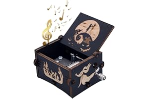 Keast Funny Wooden Hand Crank Music Box, Engraving Nightmare Musical Box Melody Plays This is Halloween Home Decor for Halloween Valentine's Day Christmas