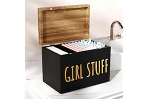 Nyellevario Tampon Holder for Bathroom with Hinged Lid, Feminine Product Organizer, Tampon Storage, Bathroom Period Products, Toilet Organizer, Bathroom Accessories Box for Girl Stuff (Black)