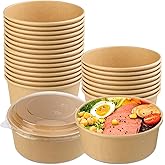 Hssugi 25 OZ Disposable Bowls with Lids 25 Pack, Large Kraft Paper Salad Bowls with Lids, Round Paper Food Container for Hot Cold Food, Soup, Ice Cream and Yogurt