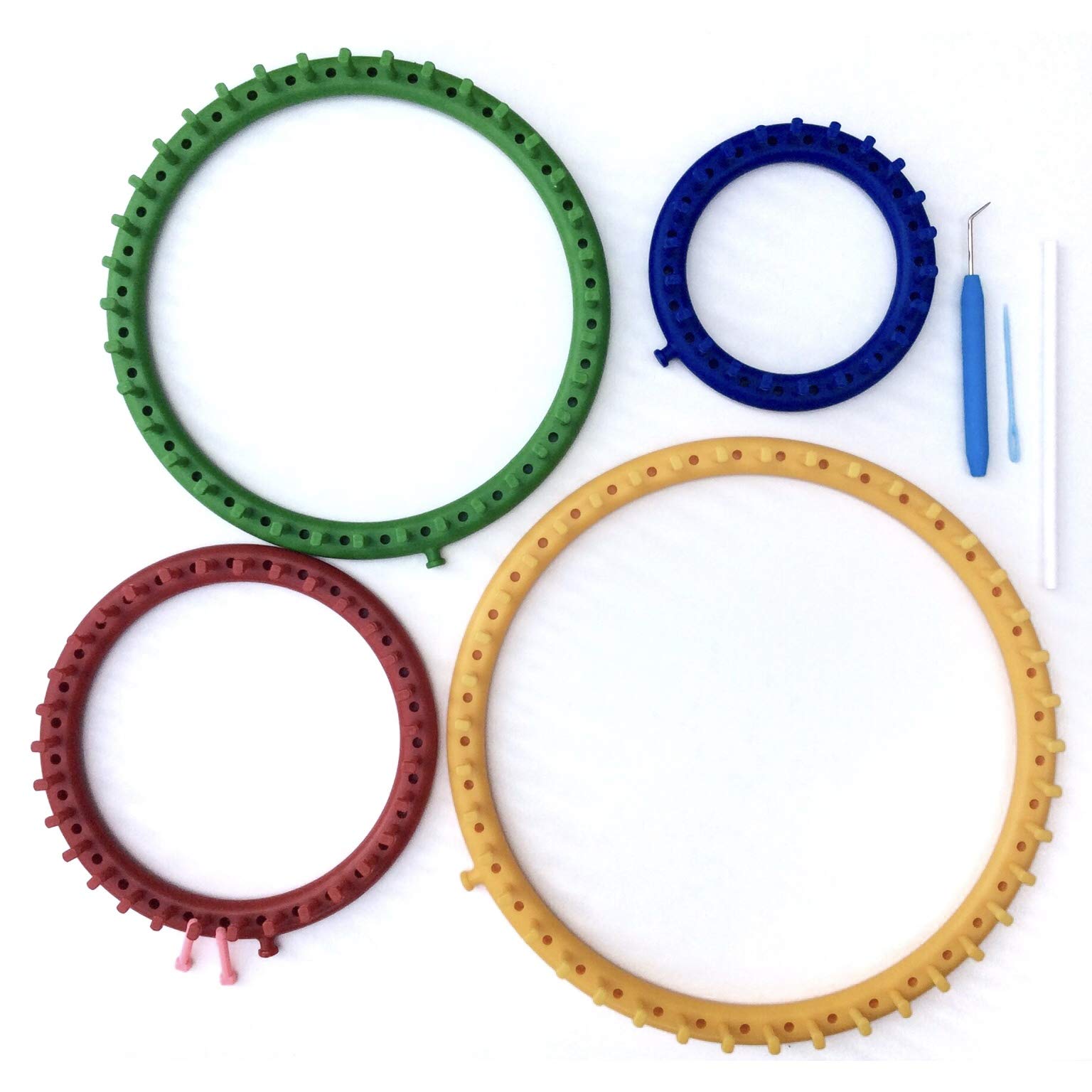 KnitUK Round Knitting Loom Set of 4. with Pink Extra-pegs to be Fitted.