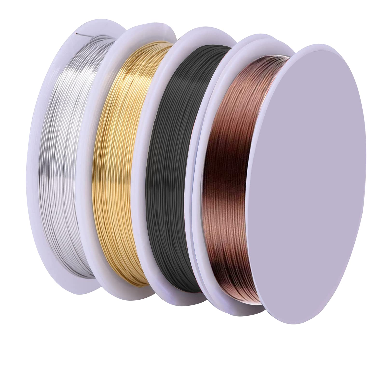 4 PCS 0.4mm Copper Jewelry Wire, Bare Copper Wire Plated Gold Beading Wire Jewelry Making Wires Craft Wire Sliver Florist Wire for Jewellry DIY