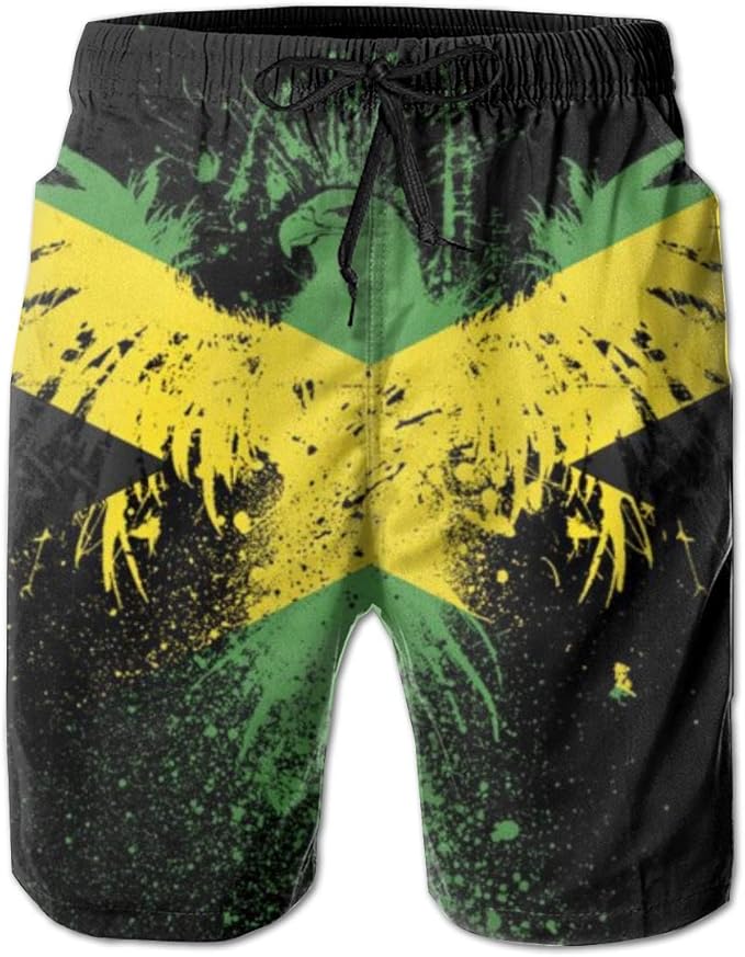 QUEMIN Men's Swimming Trunks Jamaican Flag Beach Swimwear Quick Dry