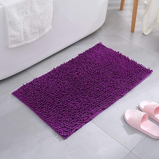 Amazon Com Bathroom Mat 28x18inch Chenille Bathroom Rugs Non Slip Washable With Water Absorbent Soft Microfibers Purple Kitchen Dining
