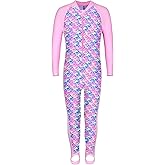 TFJH E 1PCS Girls Long Sleeve Swimsuit UPF 50+ Rashguard Zipper Footed