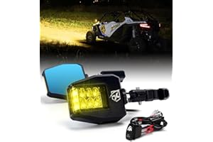 Xprite UTV Side Mirrors 2025 New Aluminum w/Amber LED Spot Light Amber Lens for 1.75"-2" Roll Cage Bar Compatible with Pioneer Polaris RZR, SXS, Can Am X3, Kawasaki Teryx Mule, Yamaha Rhino Wolverine