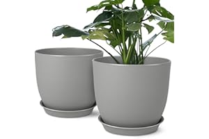 FERLYPOTE Plant Pots 8 Inch Set of 2, Flower Pots with Multi Mesh Drainage Holes, Planters for Indoor Outdoor Garden Plants and Flowers