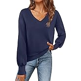 MEROKEETY Women's 2025 Fall Long Sleeve Sweater V Neck Winter Tops Casual Lightweight Knit Pullover Shirts
