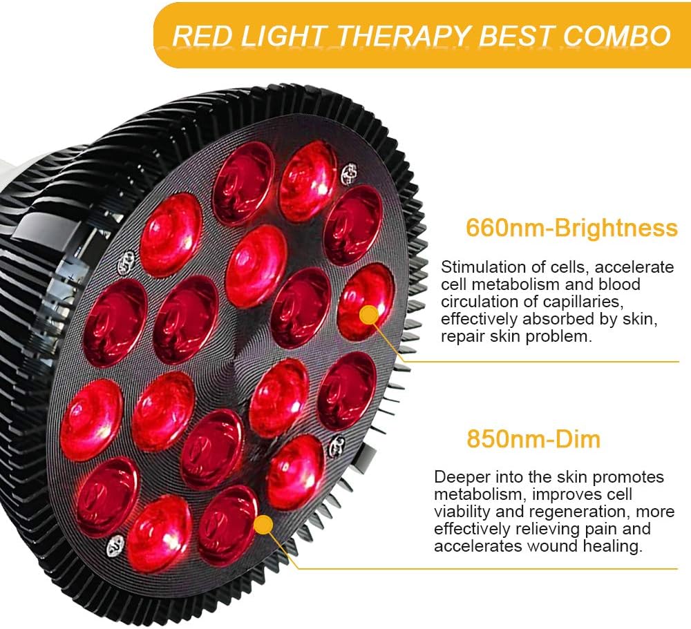 Red Light Therapy Lamp,VIETERR Infrared Light Therapy Device,36W 18 LED 660nm Red and 850nm Near Infrared Combined Red Light Bulb for Pain Relief and Skin: Health & Personal Care