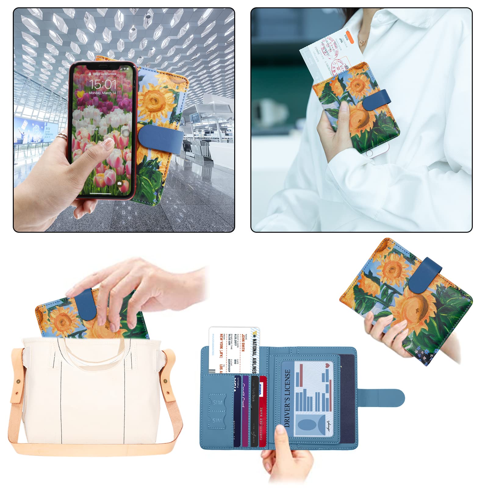 Melsbrinna Rfid Passport Holder for Travel women/Men, Cute Passport Wallet Rfid Blocking Card Slots, Rfid Passport Cover/CaseTravel Wallet, Passport Book Holder (1, Blue2)