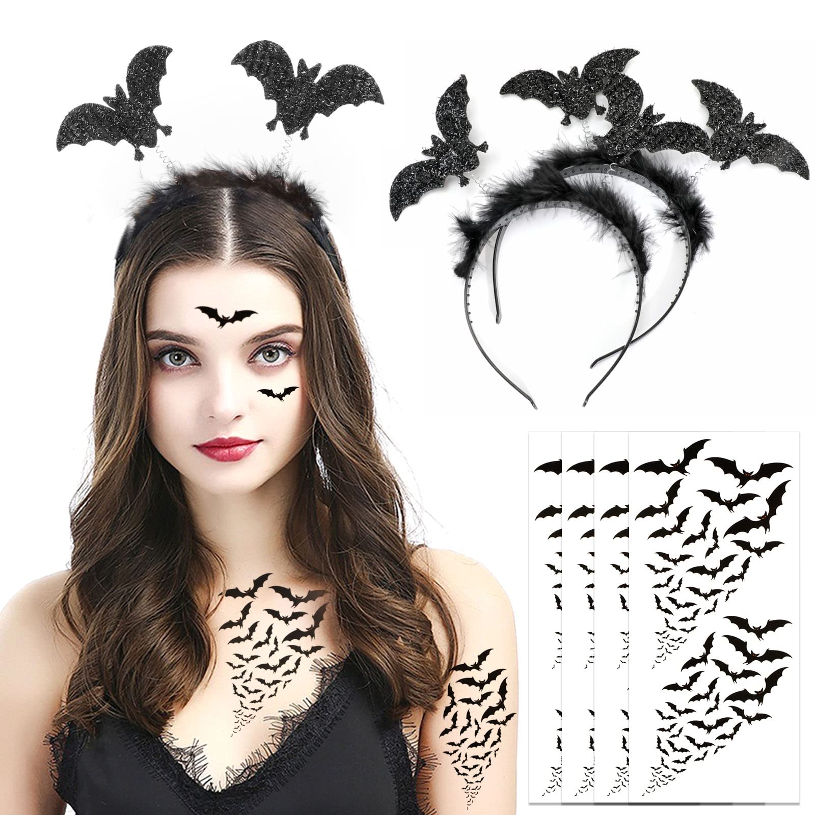 HOWAF Halloween Headband Bat Headband, Bat Ears Hair Accessories Tattoos for Halloween Costume Women Men, A — image 1