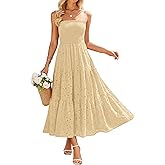 ZESICA Womens 2026 Summer Boho Strapless Midi Dresses Off Shoulder Smocked Eyelet Flowy Casual Beach Long Dress Pockets
