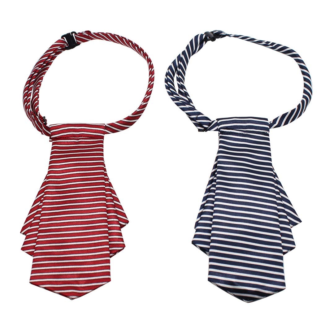 SIPLIV 2 Pieces Dog Cat Pet Stripe Bow Tie Neck Tie Pet Costume Adjustable Both Sides are Available Tie Necktie Collar for Dogs Puppy Grooming Accessories - Wine red, Navy blue