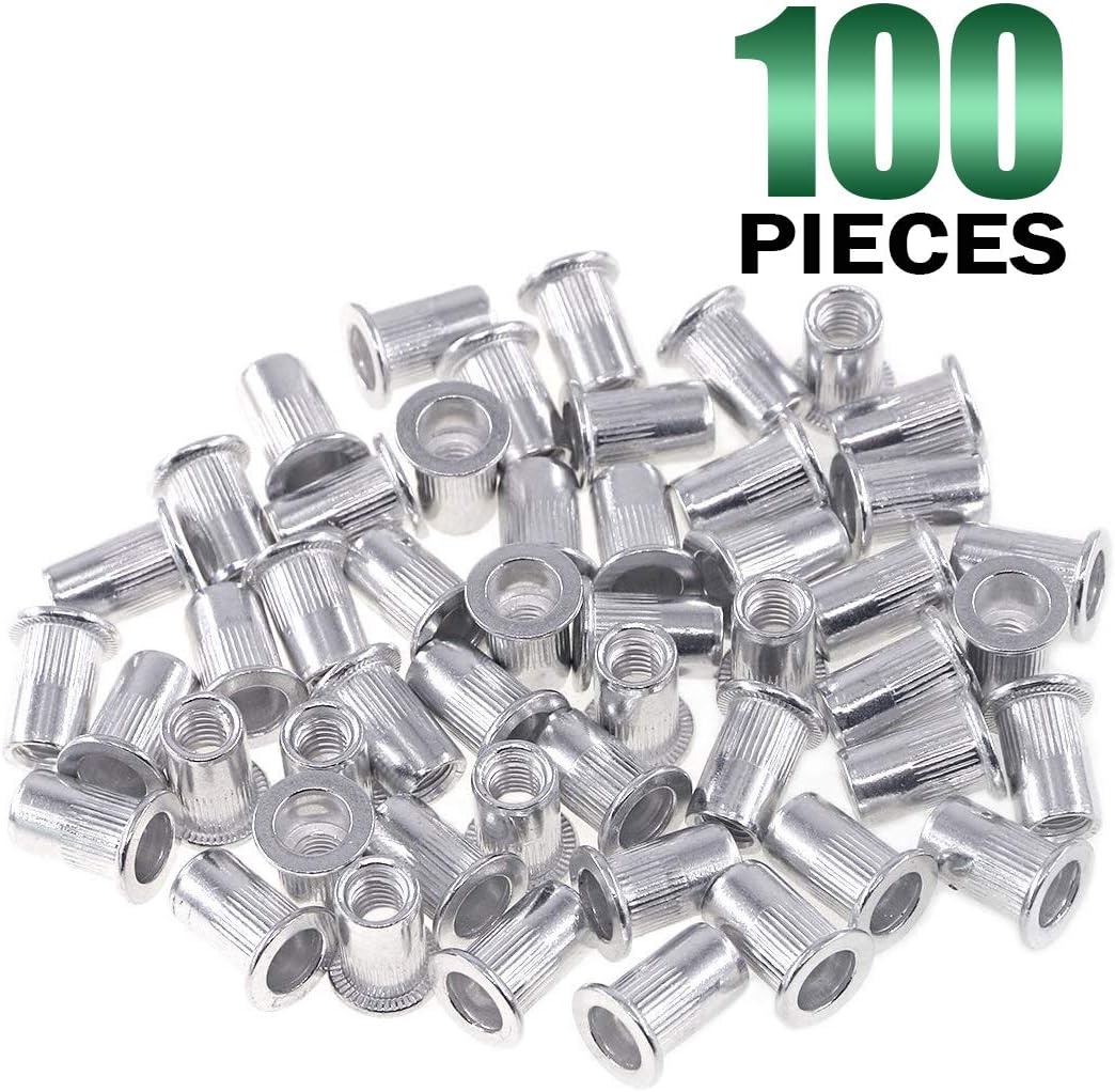 Keadic 100Pcs M6 Metric Rivet Nuts, Aluminum Flat Head Threaded Insert Nutserts for Automotive, Furniture, Decoration