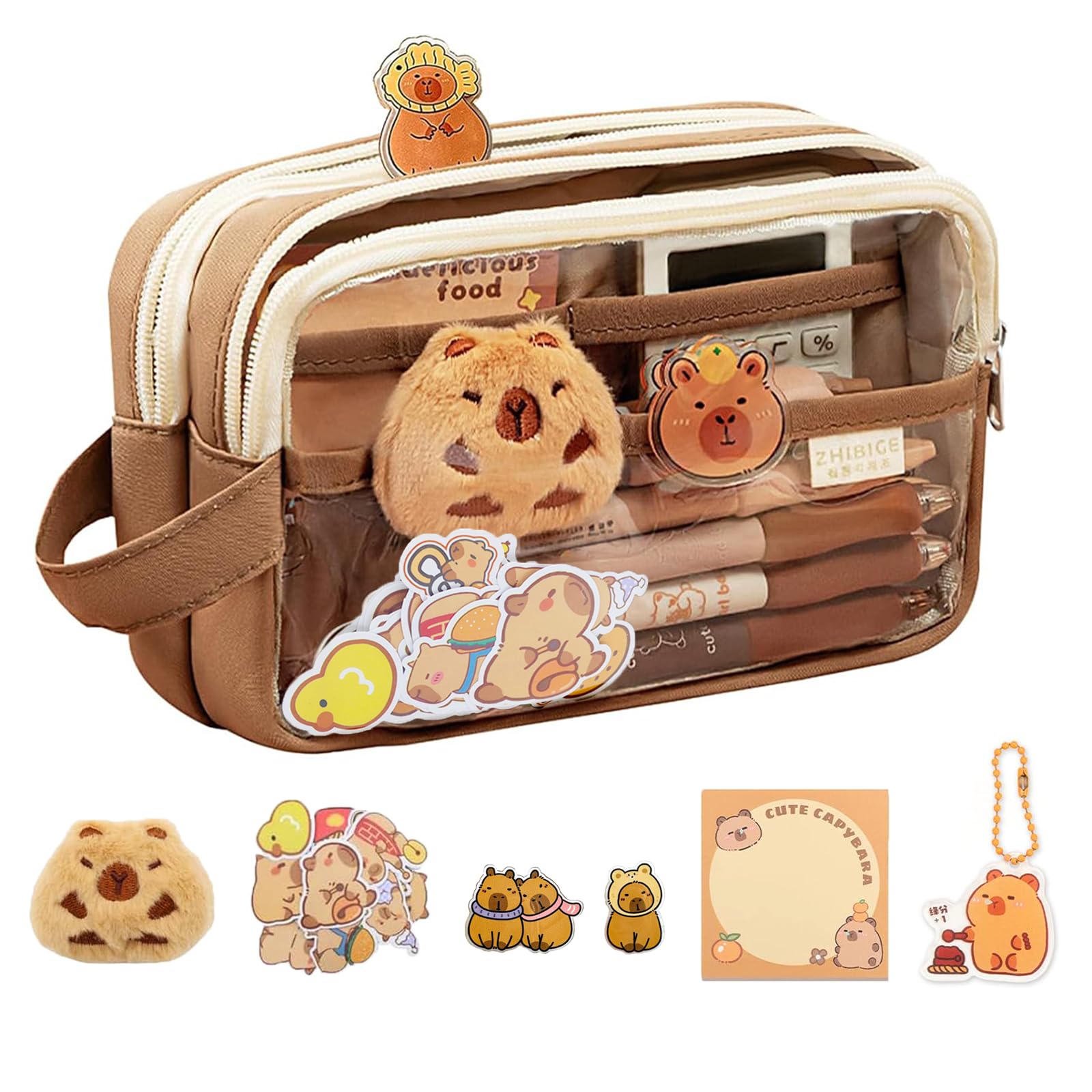 JollyDragon Capybara Pencil Case,Cute Capybara Pencil Pouch,Transparent Pen Pouch with Compartments,Wide Opening Mouth Pen Case for Stationery Cosmetics Toiletry Storage — image 1