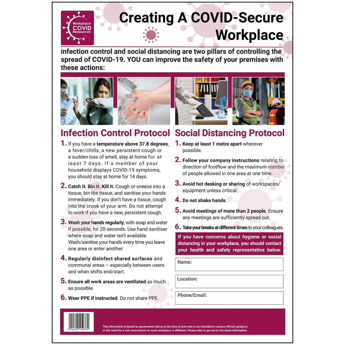V Safety Covid-Secure Workplace Poster - An Overview - 420mm X 594mm - Standard Polypropylene
