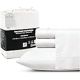 100% Organic Cotton Sheets Queen Size Bed Set, Deep Pocket Queen Sheet set, 300 Thread Count Cotton Bed Sheets, Naturally Cool Soft Breathable No Pill Elasticated Luxury White Bedding For All Seasons