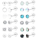 LOLIAS Hypoallergenic Surgical Steel Earrings for Sensitive Ears - Flat Back Stud Earrings 20G Cartilage Earrings Opal CZ Pearl Small Sleep Nap Earring