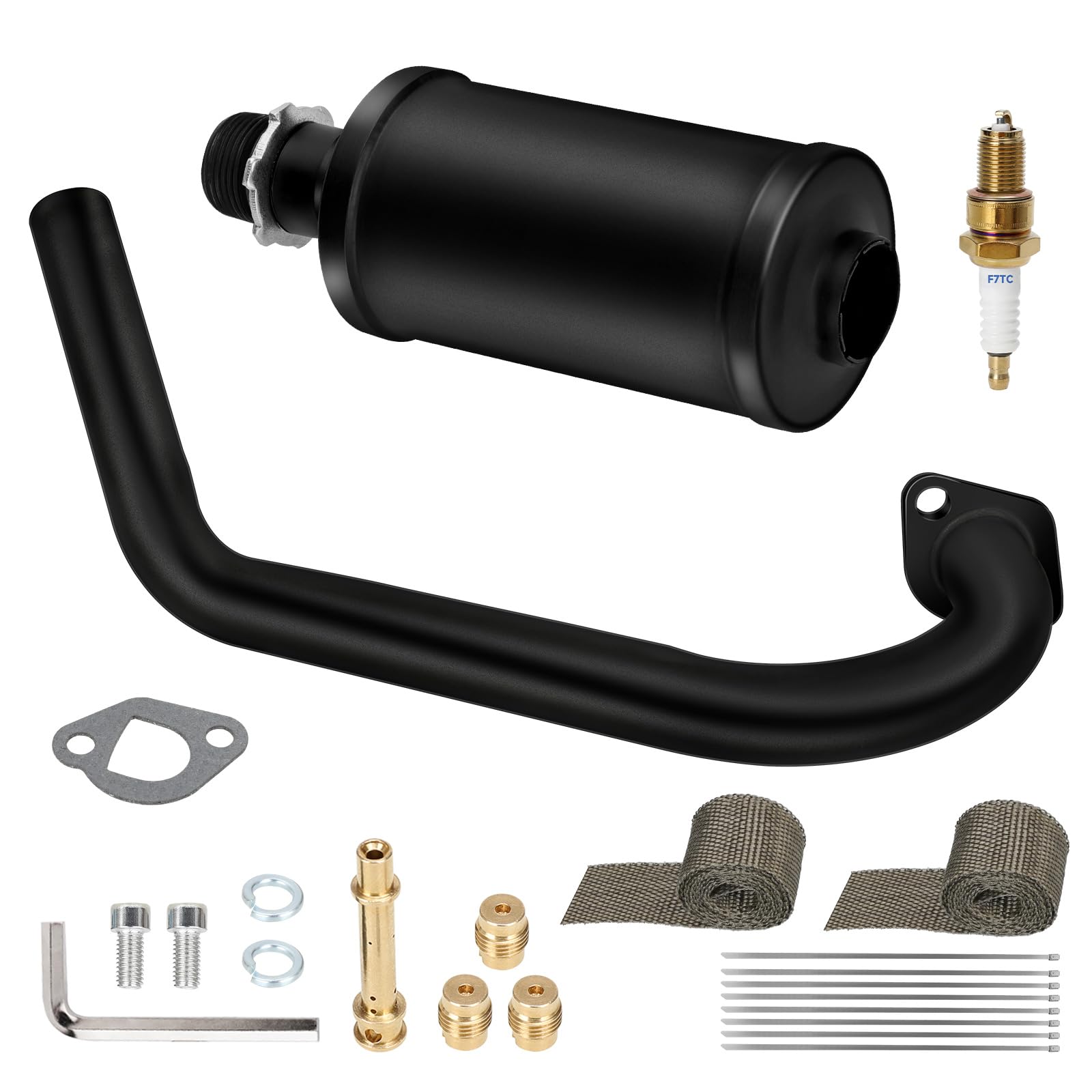 Photo 1 of HIAORS Racing Exhaust Pipe Muffler Main Jet Kit for Predator 212cc 196cc 224cc 6.5hp Coleman CT200U BT200X CT200U-EX Mini Bike KT196 Go Kart Baja Warrior MB165 MB200 Performance Parts with Heat Shield