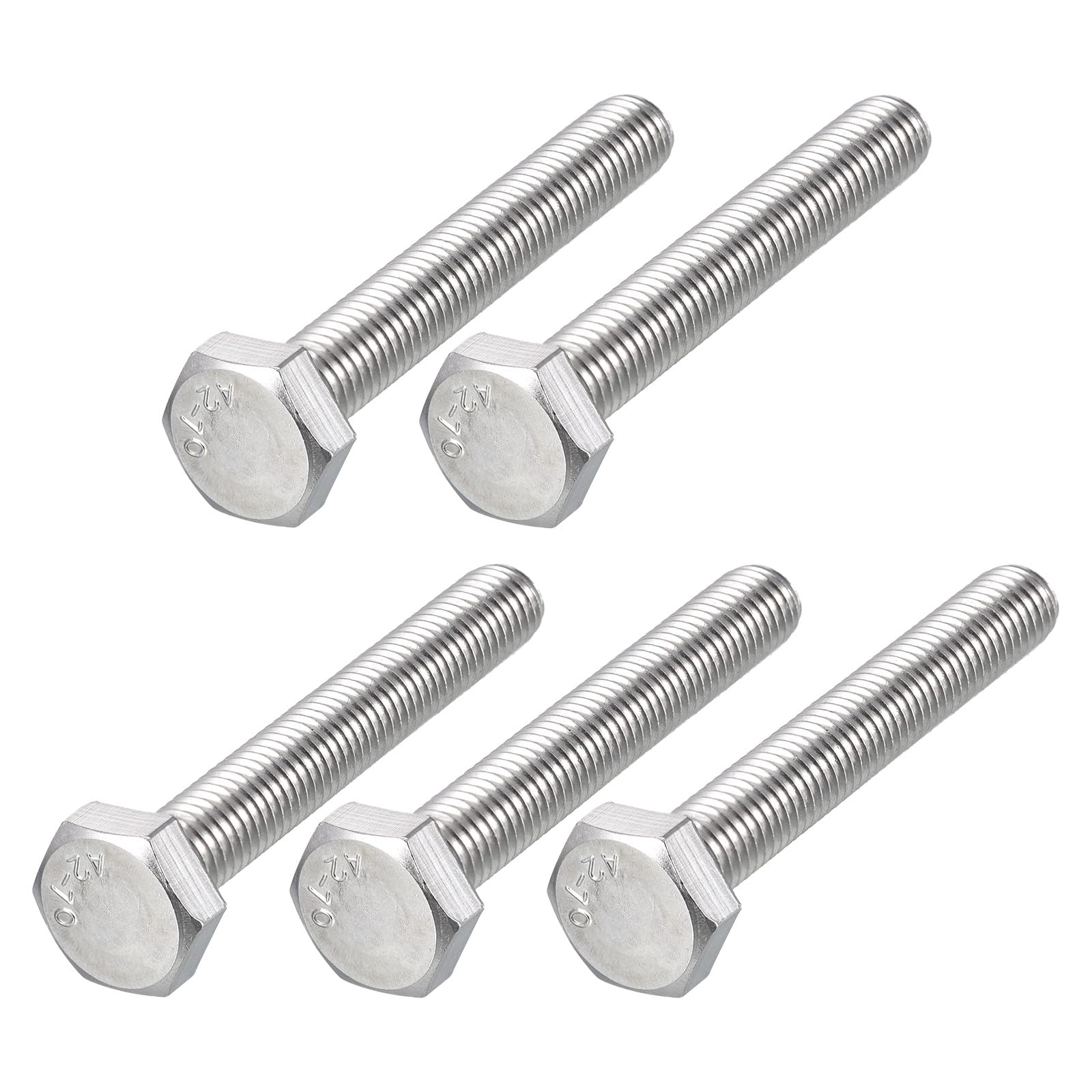 METALLIXITY Hex Bolts (M10-1.5x70mm) 5Pcs, 304 Stainless Steel Coarse Fully Threaded Hex Head Screw Bolt Machine Screws - for Furniture Repair, Silver — image 1