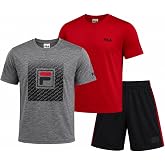 Fila Boys Short Set - 3 Piece Athletic Performance Short Sleeve Graphic Shirts and Mesh Basketball Shorts for Boys