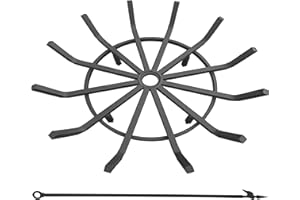 Americangaslogs Log Grate Wrought Iron Fire Pit Round Spider Wagon Wheel Firewood Heavy Duty 0.9in Bar Fireplace Stove Burning Rack Holder 4Legs (24 Inch)