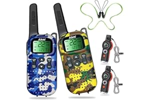 AIKMI Kids Walkie Talkies Toys Boys Gifts 5 6 7 8 9 Year Old Outdoor Toys for Kids 2 Way Radio with Camping Gear Army Soldier Pretend Play Birthday Present Boy (Yellow Blue)