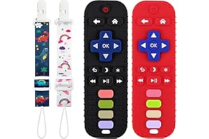 Kpblis 2 Pcs Baby Teethers Toys, Teething Toys for Babies 0-6 Months 6-12 Months, Remote Control Teething Chew Toys Gifts, Baby Boy and Girl Toys, Infant Sensory Toys for Boys and Girls - Black,Red